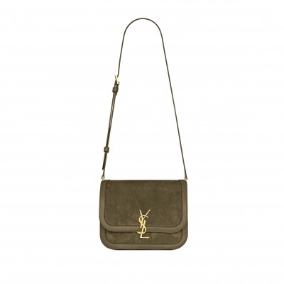 YSL SOLFERINO MEDIUM SATCHEL IN QUILTED NUBUCK SUEDE 6350251133178 (22*18*5cm)